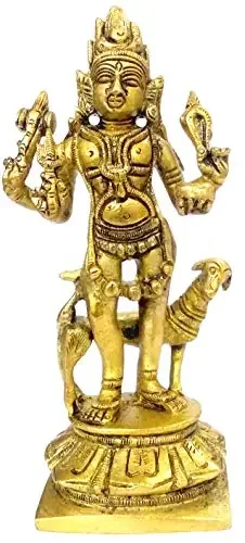 Purpledip Brass Idol Kaal Bhairava (Mahakala Bahirav) Hindu Tantric Deity Avatar of Siva Large Golden (11843)