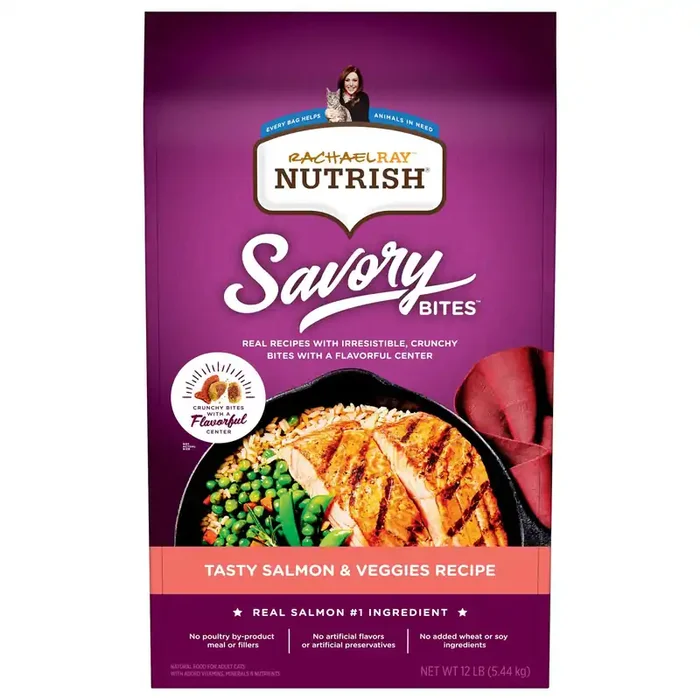 Rachael Ray Nutrish Savory Bites Tasty Salmon & Veggies Recipe Dry Cat Food, 12 lb. Bag