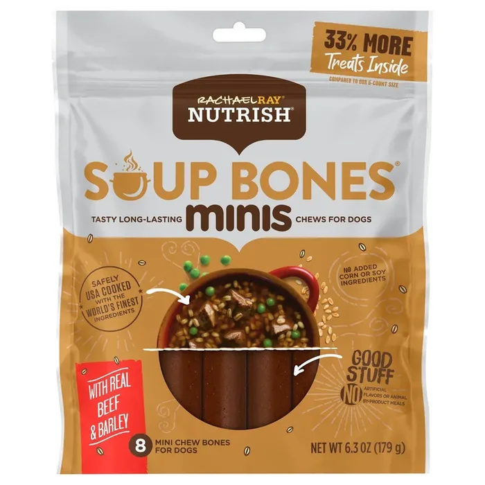 Rachael Ray Nutrish Soup Bones Minis Dog Chews With Real Beef & Barley, 8 Chews