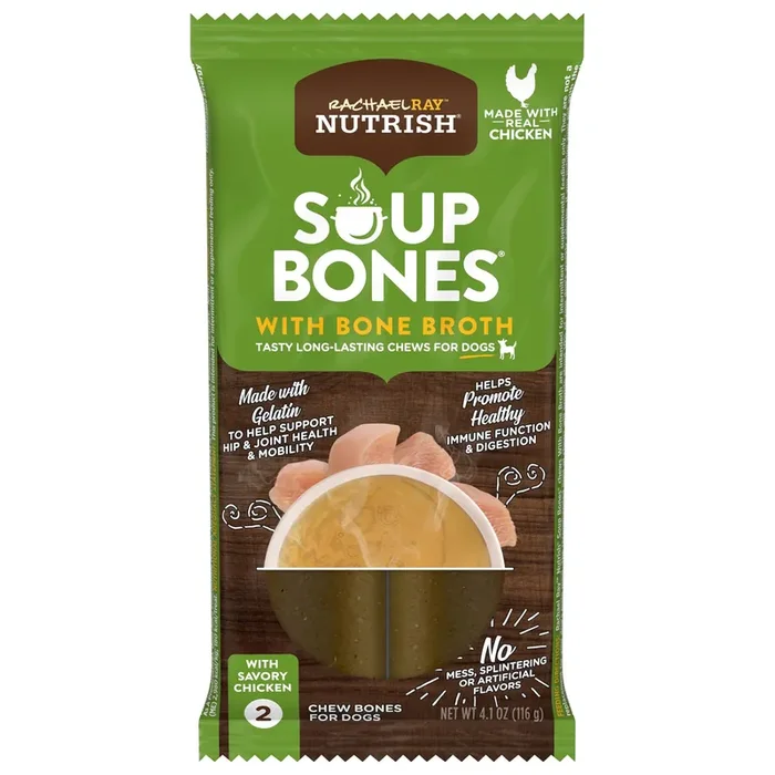 Rachael Ray Nutrish Soup Bones With Bone Broth Dog Chews With Savory Chicken, 2 Dog Chews