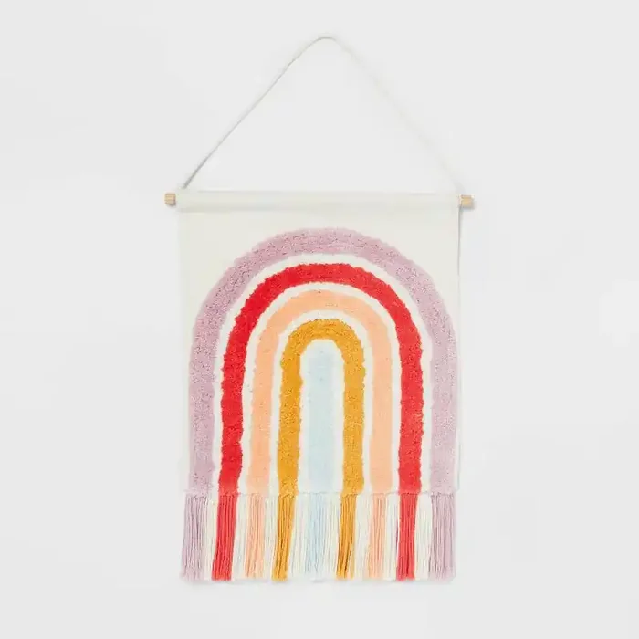 Rainbow Kids‘ Tapestry – Pillowfort™ Multicolored Cotton Wall Art, Vertical Spring Sky Decor, 14″x13″