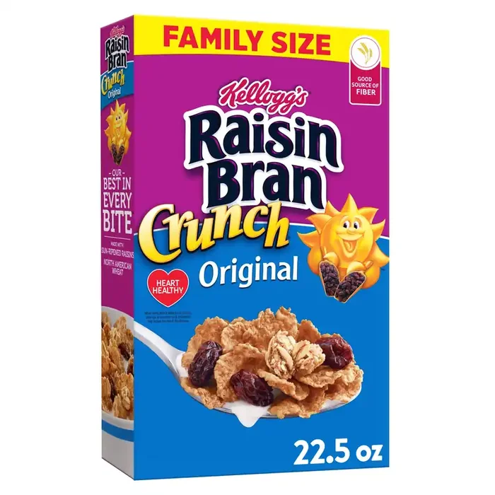 Raisin Bran Kellogg‘s Raisin Bran Crunch Breakfast Cereal, Family Breakfast, Fiber Cereal, Family Size, Original, 22.5oz Box (1 Box)