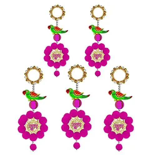 Rajasthan Kraft Subh Labh Door Hangings Side Door String Door Hangings for Main Door Diwali Decoration for Home Decor Size 12.5 Pack of5 Colour Pink (RK-34504-5)