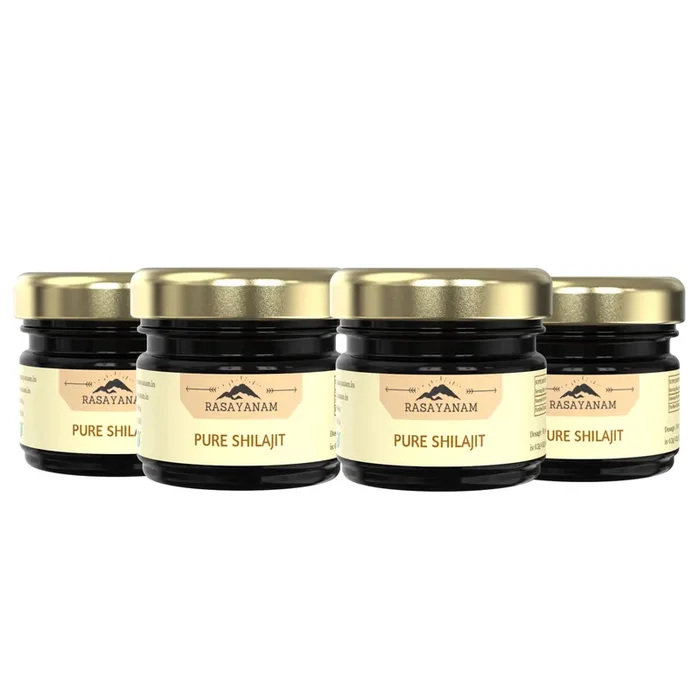 Rasayanam Pure Himalayan Shilajit/Shilajeet Resin From Gilgit Mountains Tested for Safety Natural source of Fulvic Acid – (Pack of 4; 20g each)