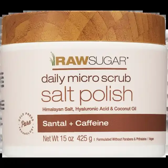 Raw Sugar Daily Micro Scrub Salt Polish, Santal + Caffeine, 15 Oz