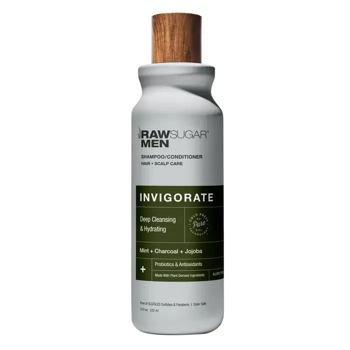 Raw Sugar Men‘s 2-in-1 Charcoal + Jojoba + Mint Invigorate Shampoo & Conditioner – 18 fl oz
