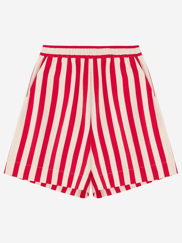 Red Striped Wide Leg Shorts