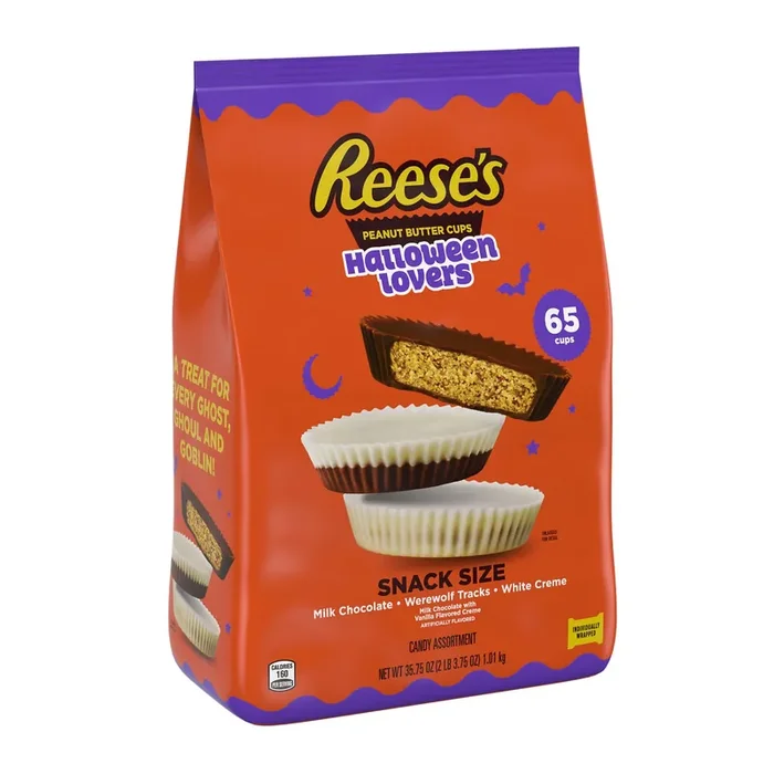 Reese‘s Assorted Flavored Snack Size Peanut Butter Cups, Halloween Candy Bulk Bag, 35.75 oz (65 Pieces)
