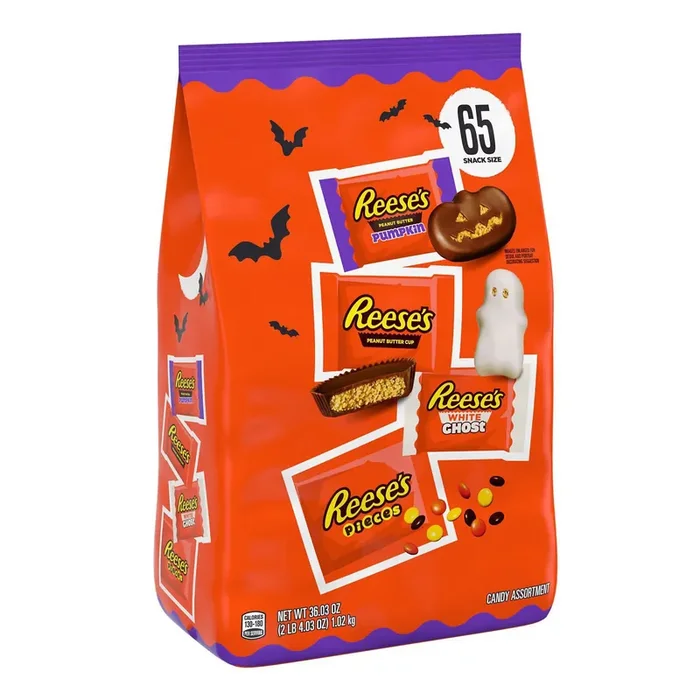 Reese‘s Assorted Milk Chocolate, White Creme Peanut Butter Snack Size, Halloween Candy Bulk Variety Bag, 75 Ct, 36.03 Oz