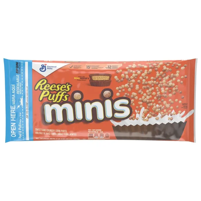 Reese‘s Puffs Minis Breakfast Cereal, Chocolate Peanut Butter Cereal, Family Size, 35 OZ Bag Cereal