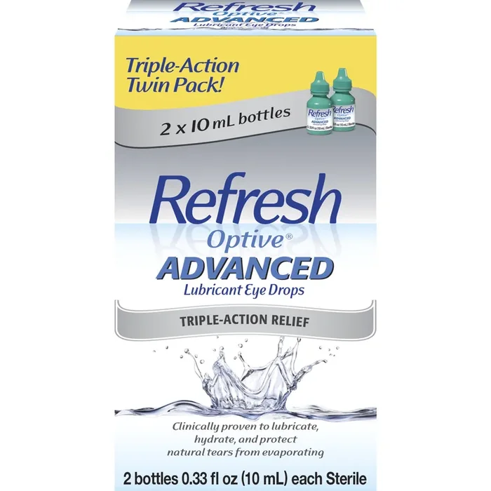 Refresh Optive Advanced Lubricant Eye Drops Artificial Tears, 2×0.33 fl oz (20 mL), 2 Count