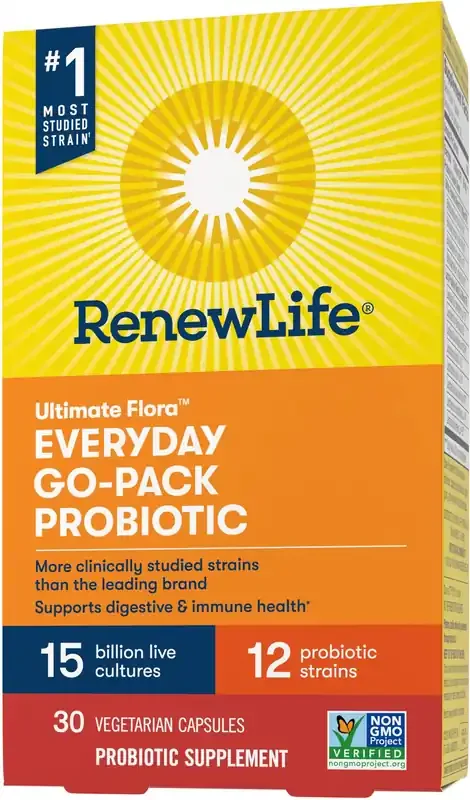 Renew Life Everyday Go-Pack Probiotic Supplement, 30 Vegetarian Probiotic Capsules, 15 Billion CFU