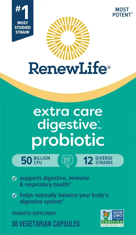 Renew Life Extra Care Go-Pack Probiotic Supplement, 30 Vegetarian Probiotic Capsules, 50 Billion CFU