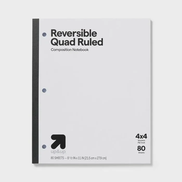 Reversible Quad Ruled Composition Notebook 8.5″ x 11″ 80 Sheets – up&up™ Graphing Grid, Perforated, 3 Hole Punched