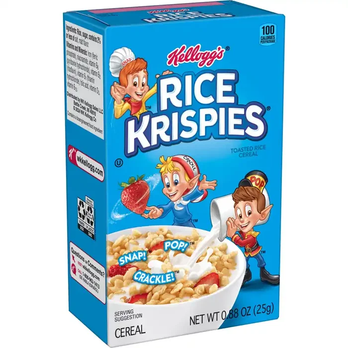 Rice Krispies Kellogg‘s Rice Krispies Breakfast Cereal, Kids Snacks, Family Breakfast, Original, 0.88oz Box (1 Box)