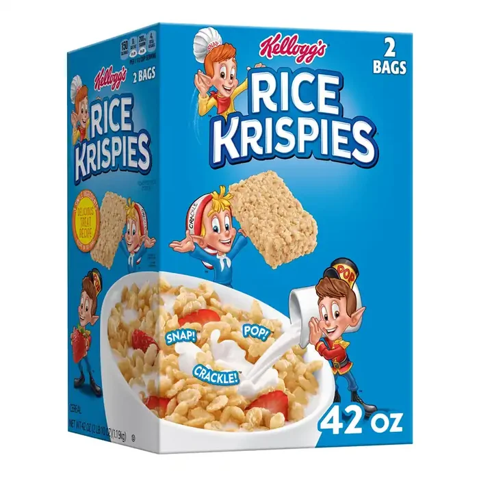 Rice Krispies Kellogg‘s Rice Krispies Breakfast Cereal, Kids Snacks, Family Breakfast, Original, 42oz Box (2 Bags)
