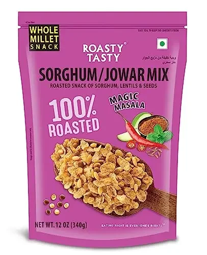 Roasty Tasty Roasted Snack of Jowar Mix Lentils And Seeds Millet Snacks -Sorghum (Jowar) Flakes Bengal Gram (Chana Dal) Red Lentil (Masoor) Value Pack – 340g Export Quality Gluten Free Snacks Healthy Diet Snacks