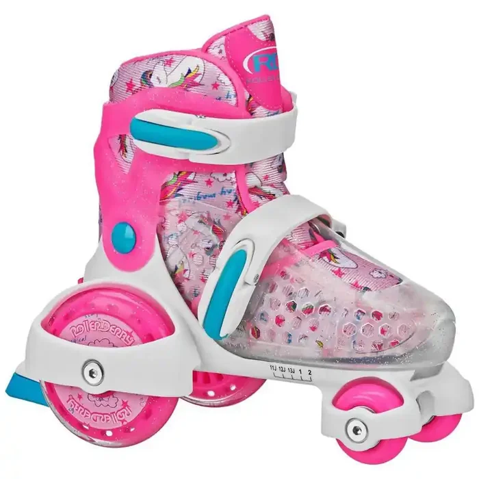 Roller Derby Sport Kids‘ Roller Skate – Unicorn Pink/White M Adjustable Size, Padded Collar