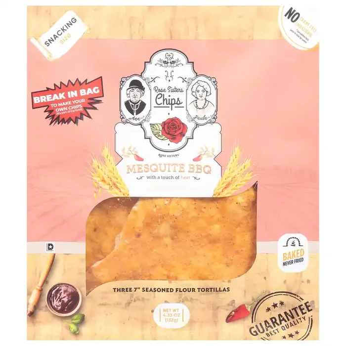 Rose Sisters Chips Seasoned 7 Inch Mesquite BBQ Flour Tortillas Snacking Size 3 ea