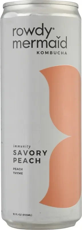 Rowdy Mermaid Immunity Savory Peach Kombucha – 12 fl oz