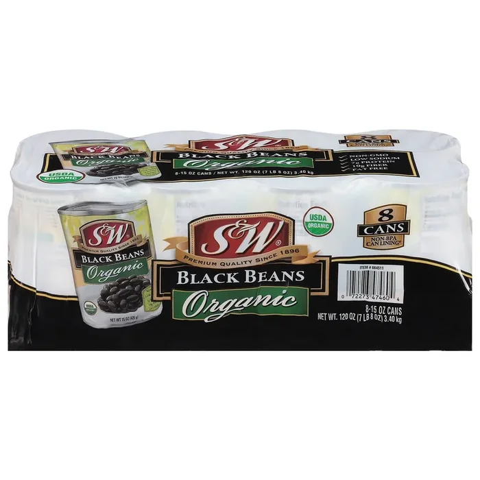 S&W Organic Black Beans 8 – 15 oz Cans