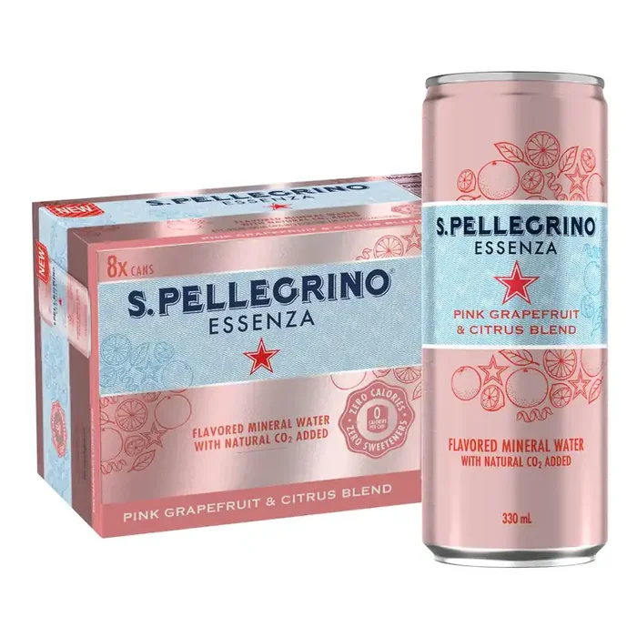 S.Pellegrino Essenza Pink Grapefruit & Citrus Flavored Mineral Water with CO2 Added, 8 Pack of 11.15 Fl Oz Cans