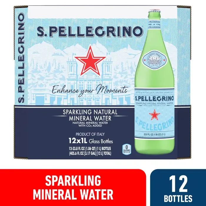 S.Pellegrino Sparkling Natural Mineral Water, 12 Pack of Glass Bottles