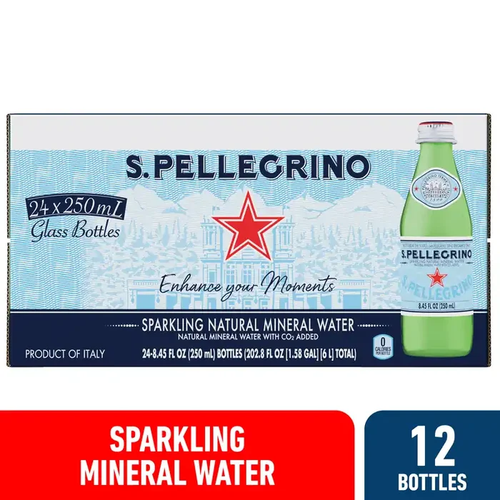 S.Pellegrino Sparkling Natural Mineral Water, of Glass Bottles – 202.8 oz