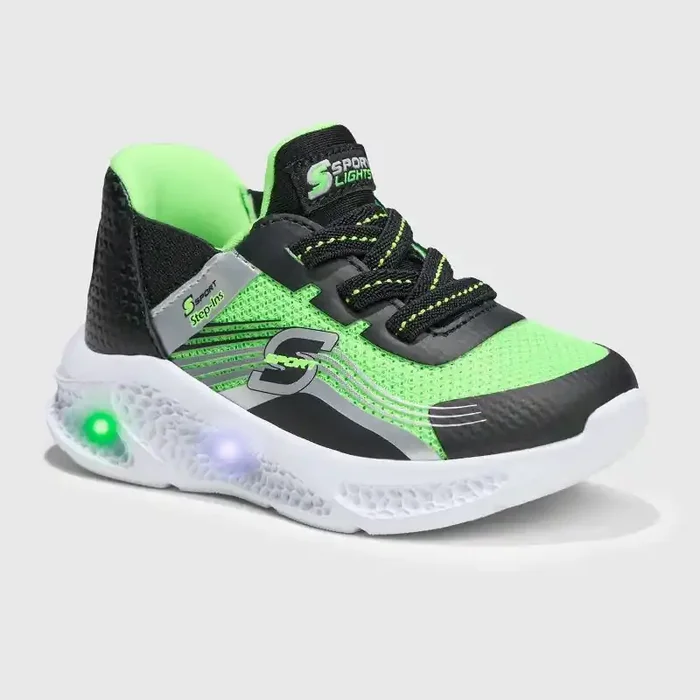 S Sport By Skechers Toddler Myles Sneakers – Lime Green 6T Slip-On, Light-Up, Cushioned Insole, Closed Round Toe, Flocked Outsole