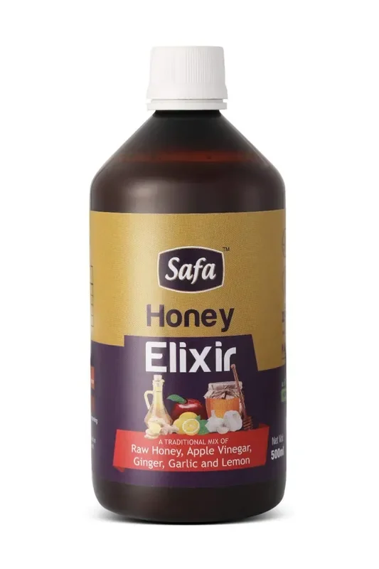 Safa Honey Elixir 100% Pure Raw Honey, Apple Cider Vinegar, Ginger, Garlic and Lemon Heart Tonic Natural Heart Health Supplement Supports Healthy Cholesterol Levels, healthy weight support 500ml