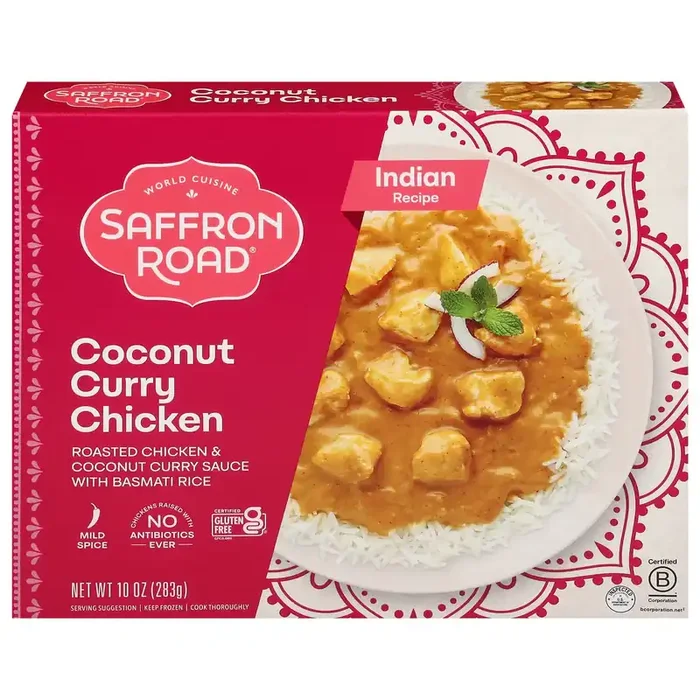 Saffron Road Coconut Curry Chicken Gluten-Free Indian Meal, Frozen Dinner 10 oz
