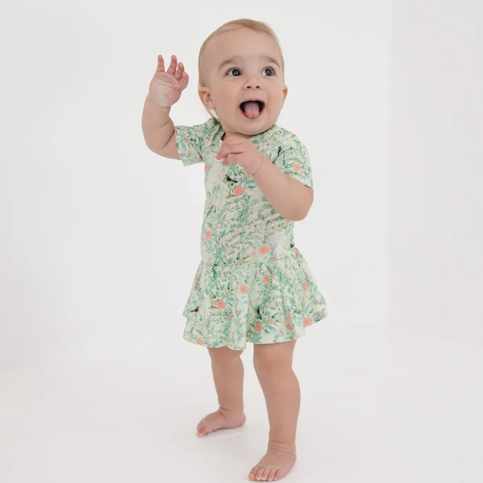Sage Blossom Bamboo Twirl Dress with Bodysuit: 3-6M