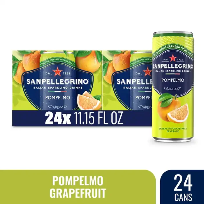 San Pellegrino Italian Sparkling Drink Pompelmo, Sparkling Grapefruit Beverage, of Cans – 267.60 oz