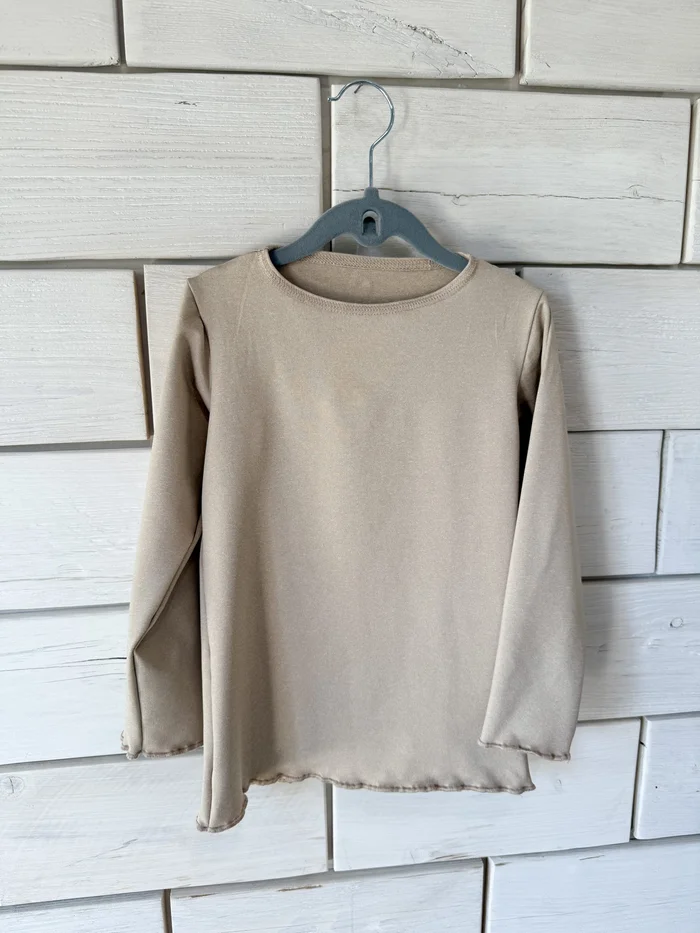 Sand Long Sleeve Lettuce Hem Top