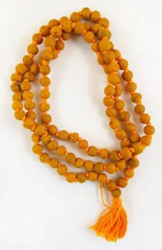 Sandalwood Treasures Hand-Carved Haldi Turmeric Root 7mm Knotted Prayer Beads Mala for Meditation and Stress Reduction
