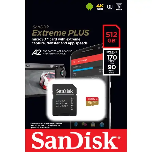 Sandisk Extreme Plus Class 3/Uhs-I Microsdxc Memory Card, 512Gb