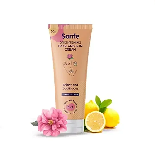 Sanfe Brightening Back and Bum Cream 50g – for uneven dark and patchy bum and back – Natural Peony Licorice and Lemon extracts with Vitamin E 50 gm (MSDS & COA Certified)
