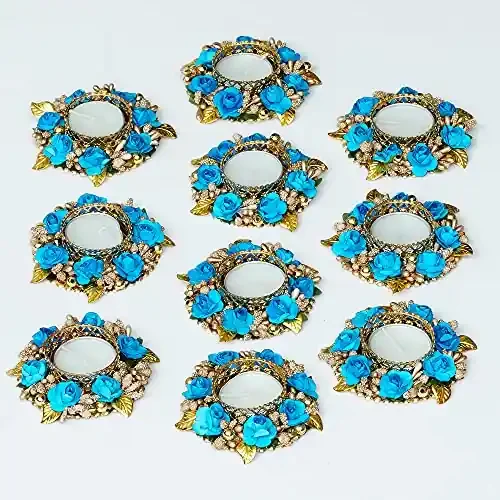 Sanvatsar Home Decorative Diya Set Corporate Gift Plastic Table Diya Diwali Gift Diya Deepak Candles New Year Gift Christmas Gifts Home Decoration Light Diya Set of 10 (Sky Blue Color)