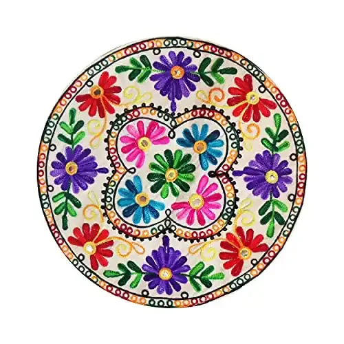 Saudeep India Round Rajasthani Ethnic Embroidered Khadi Cushion Cover 16×16 Inch Pack of 1(pt4_cushioncover_po1)