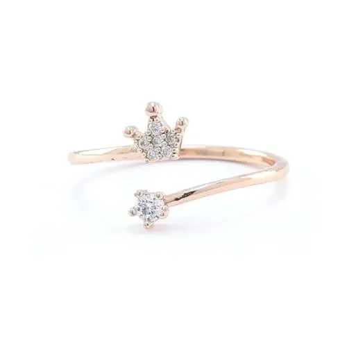 SAYONAM FASHION Rose Gold Crown Stainless Steel Adjustable Ring, Stainless Steel, No Gemstone