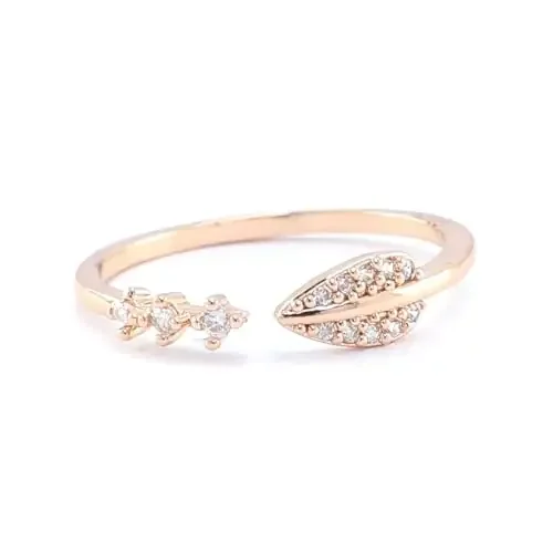 SAYONAM FASHION Rose gold Leafy Stainless Steel Ring, Stainless Steel, No Gemstone