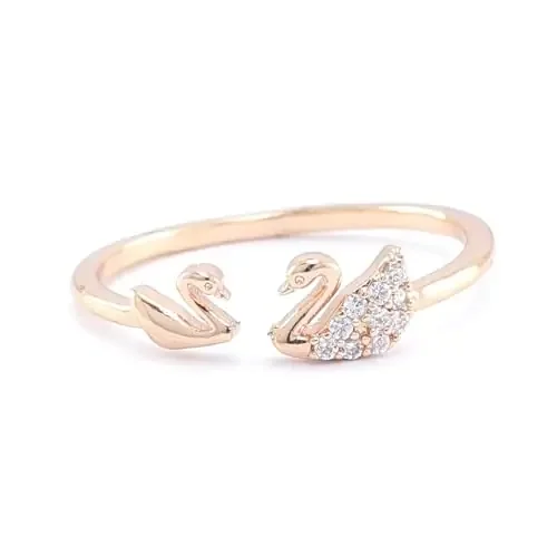 SAYONAM FASHION Rose Gold Swan Stainless Steel Ring, Stainless Steel, No Gemstone