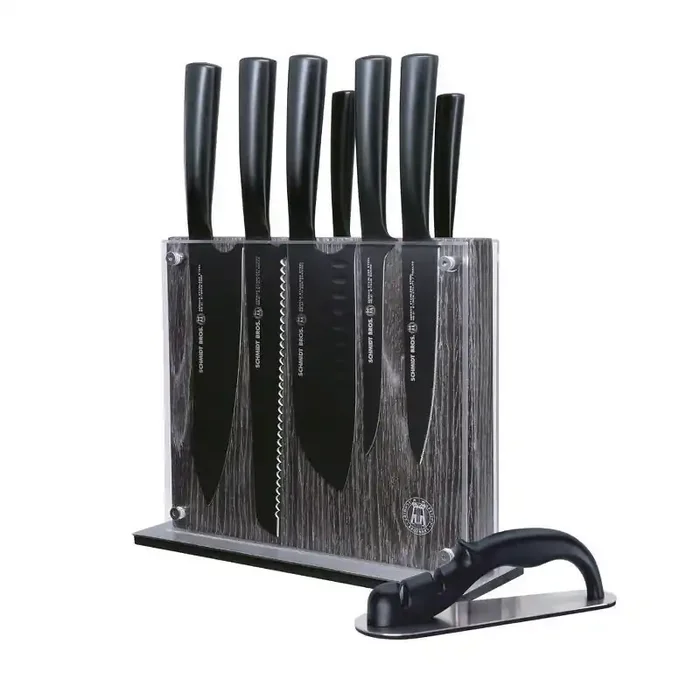 Schmidt Bros Cutlery 9pc Jet Black Series Knife Block Set Stainless Steel Blades & Handles, Includes Sharpener
