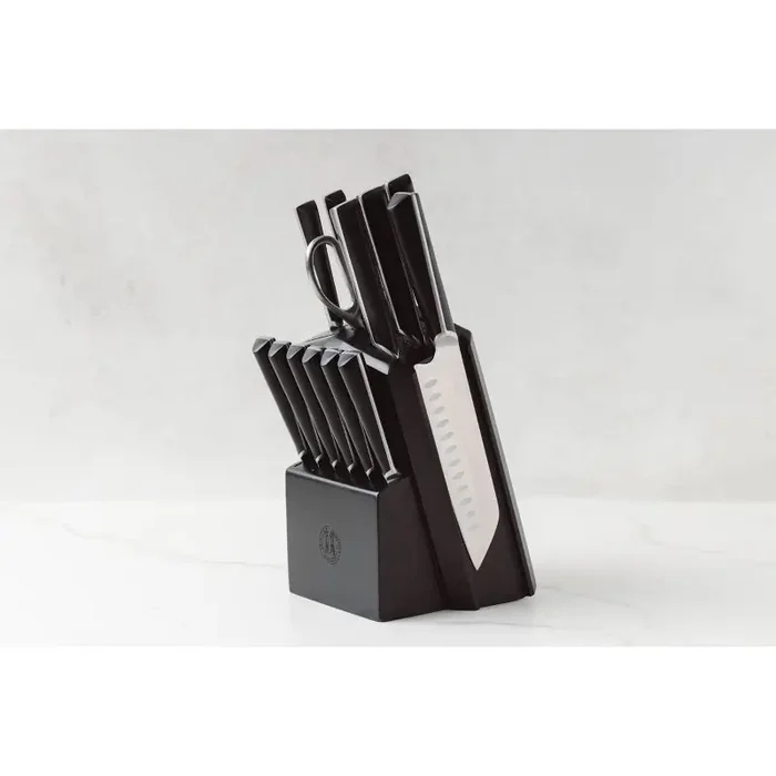 Schmidt Bros Cutlery Highline 14pc Knife Block Set Black/Silver Stainless Steel Forged Knives, ABS Handles, Lifetime Warranty