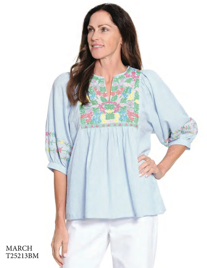 Sear Sucker Embroidered Top