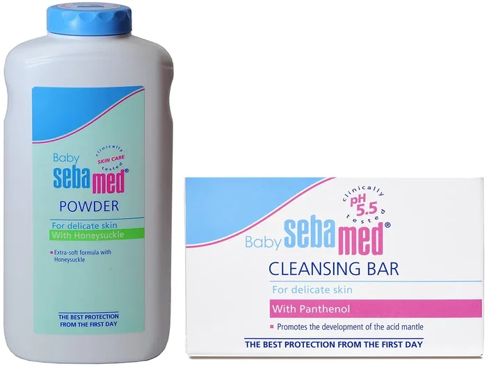 SebaMed Baby Body Lotion, For All Skin Types, 400 ml & Baby Powder with Honeysuckle 200g
