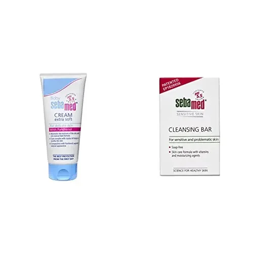 SebaMed Baby Cream Extra Soft 200ml & Cleansing Bar Soap-Free for Normal To Oily Skin 100g