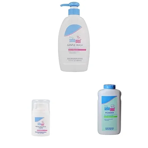 Sebamed Baby Gentle Wash 400ml Clinically Tested & Baby Protective Facial Cream 50ml Ph 5.5 Panthenol & Allantoin Clinically Tested & Baby Powder with Honeysuckle 200g