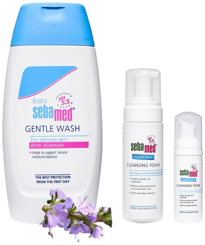SebaMed Clear Face Cleansing Foam, 150ml & Baby Gentle Wash & Clear Face Foam, 50ml