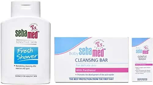 SebaMed Fresh Shower 200ml&Baby Sebamed Cleansing Bar- 100 g&Seba med gentle baby wash (50ml)